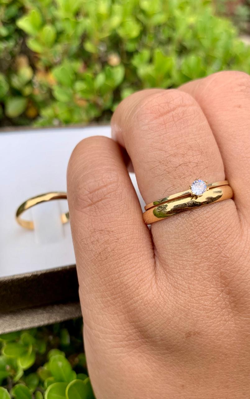 Alianças de Casamento Bali 3mm com Anel Solitário Amour  Ouro 18K