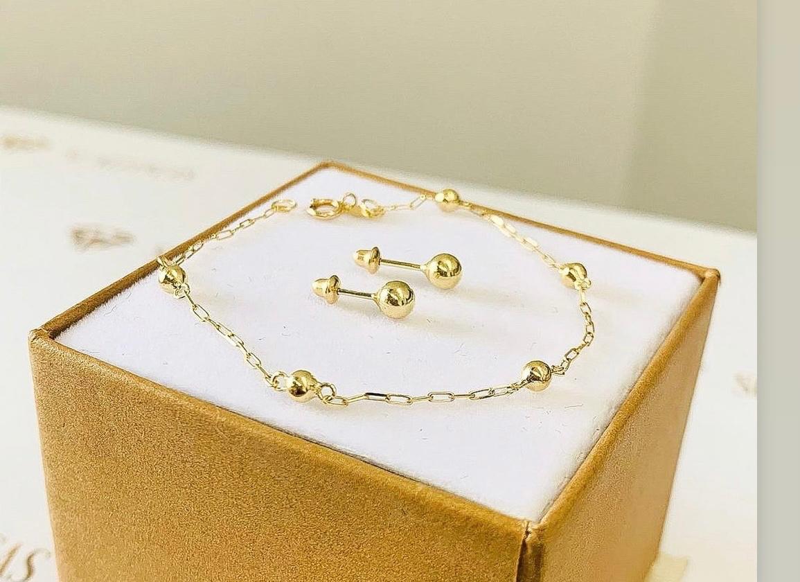 Conjunto bolinha baby Ouro 18K