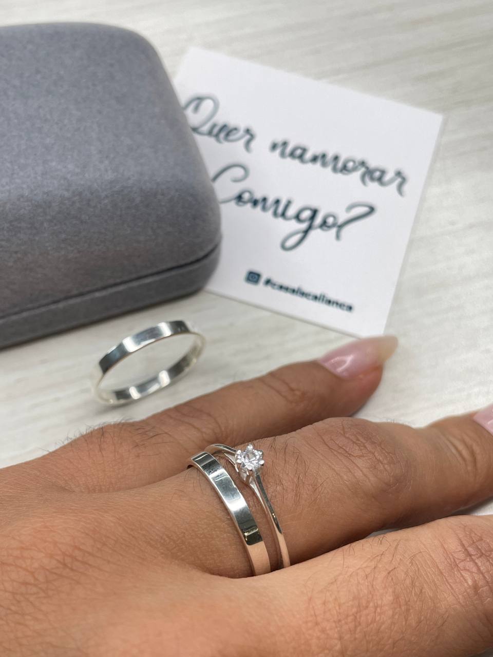 Alianças de Namoro Prata - Eternos Namorados 2mm com Solitário