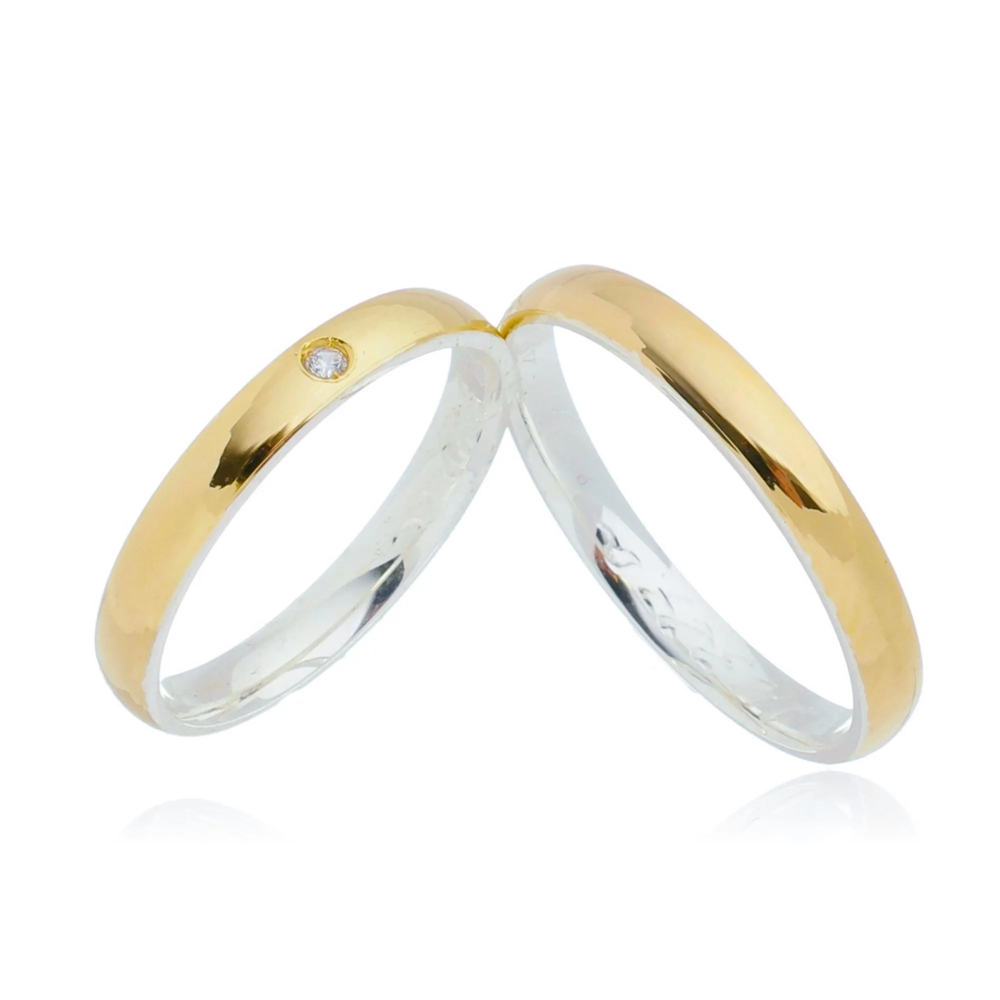 Alianças de Casamento Bali 3mm - Prata com Ouro 18K