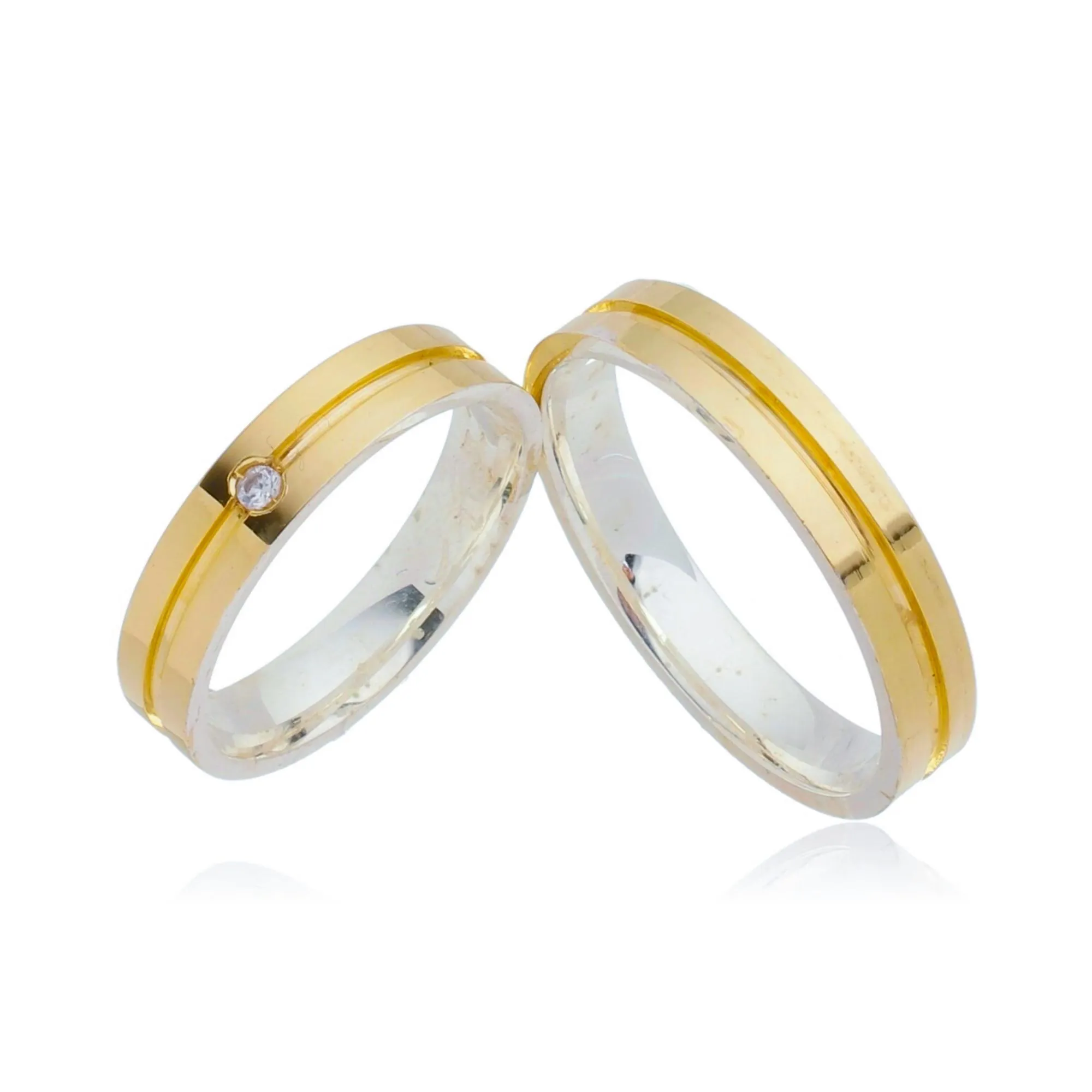 Alianças de Casamento Dinamarca 4mm - Prata com Ouro 18K